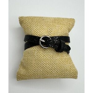 J Crew Black Leather Wrap Bracelet Faux Snakeskin Belt Buckle ‎ 32927
